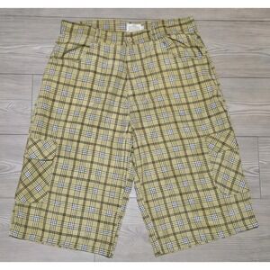 Vintage Ruff Ryders Plaid Cargo Shorts Size 36 Yellow Y2K Hip Hop DMX *FLAW*